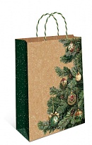 Пакет подарочный НГ 26*32*12см Хвоный шик 