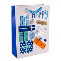 Пакет подарочный крафт 31*42*12см Happy Birthday 