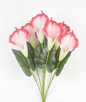 Каллы в букете искусственные 7голов h65см бело-малиновый