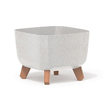 Кашпо Просперпласт Грация квадрат ECO WOOD на ножках 39*39 h27см 25л с вкладкой пластик белый