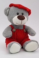 Мягкая игрушка Медведь Дюкан в красных комбинезоне и берете 28/36см 