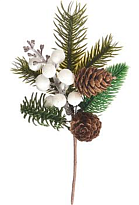 Ветка искусственная еловая с ягодами и шишками h22см зеленый