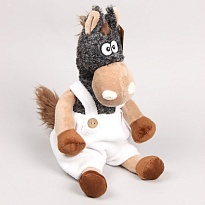 Мягкая игрушка Лошадка Лолита в комбинезоне белом h18*27см 