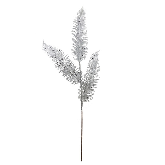 Ветка с глиттером h77см серебряный