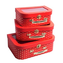 Коробка чемодан с прозрачным окном 29,5*19*10см, красный/золото