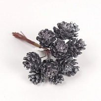 Вставка Шишки 12шт d2*h10см с глиттером темно-серый