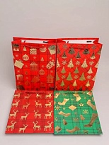 Пакет подарочный НГ 26*32*10см елки подарки олени носки