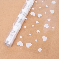 Пленка прозрачная 70см 200гр Сердечки разные белый