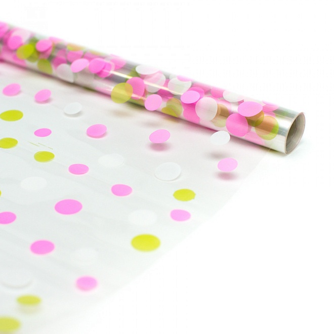 Пленка прозрачная 70см*08м Коллекция горох салатовый/розовый/белый