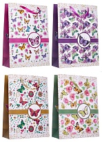 Пакет подарочный 31*42*12см бабочки ассорти