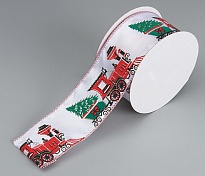 Лента декоративная НГ 6,3см*10ярд Паровоз с елочкой микс
