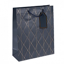 Пакет подарочный 18*23*10см Орнамент темно-синий