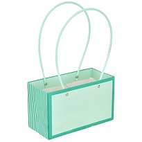 Пакет для цветов 10*13*22см мятный с темно-мятными линиями