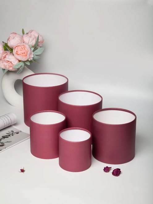 Коробка шляпная без крышки d12*h12см матовый бордовый