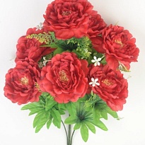 Пион  в букете искусственный 7 голов h67см красный