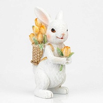 Сувенир Кролик с корзинкой h11,5*6,5*5,5см белый