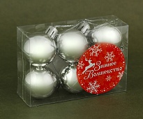 Елочные игрушки Шар Глянец d3см 6шт пластик серебряный