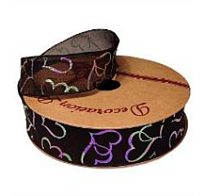 Лента органза 25мм*10ярд Перламутровые сердца черный