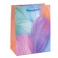 Пакет подарочный 18*23*10см Перо голубой