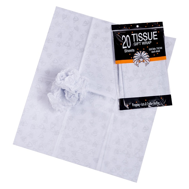 Тишью 50*70см Сердца 20л серебряный с белым