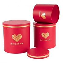Коробка шляпная Тубус с Сердцем d18*h18см красный