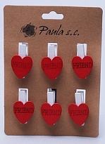 Прищепка сердце-замочек 6шт красный