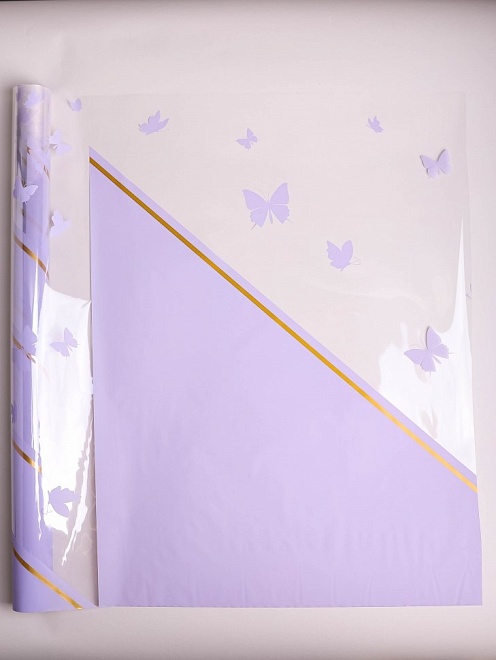 Пленка прозрачная 58см*10м Бабочки сиреневый