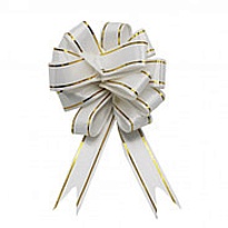 Бант шар 50мм с золотой полосой белый