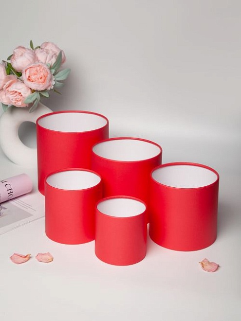 Коробка шляпная без крышки d16*h16см матовый красный