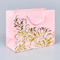 Пакет подарочный 18*23*10см Золотые узоры розовый