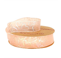 Лента органза 25мм*10ярд Перламутровые сердца персиковый