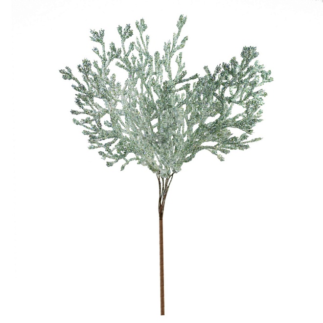 Ветка Туи с глиттером на вставке h20см зеленый