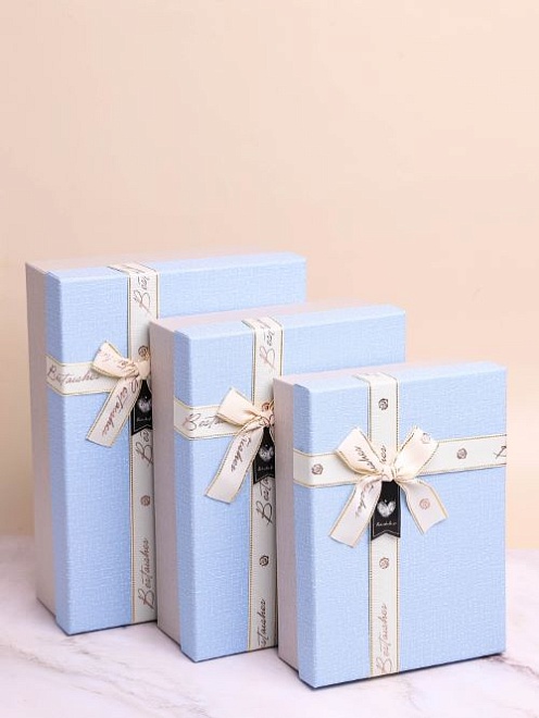 Коробка подарочная 29*21*9см бант голубой-серый