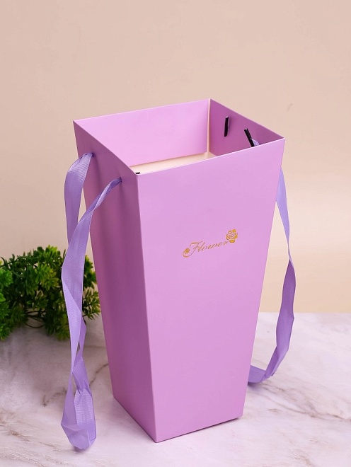 Коробка под цветы Трапеция 9*15*27см Flower сиреневый