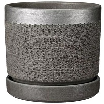 Горшок Цилиндр Брюссель d21 h18см 4,2л с поддоном керамика серый серебро