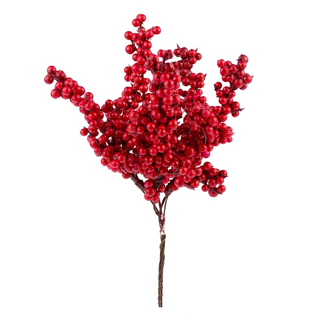 Набор веток с ягодами на вставках 5шт h19см красный