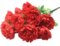 Пионы в букете, искусственный, 10 голов, h65см, красный