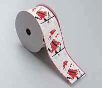 Лента декоративная НГ 6,3см*10ярд Санта Клаус белы красный