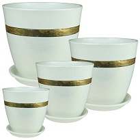 Горшок Бутон Эстет d12 h12см 0,9л с поддоном керамика золотой белый