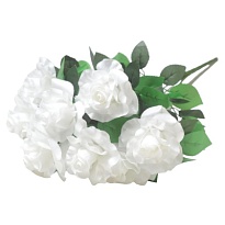 Роза в букете искусственная 9 голов h60см белый