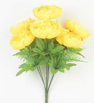 Пионы в букете, искусственные, 7 голов, h52см, желтый
