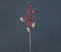 Ветка декоративная с ягодами и шишками h45см 