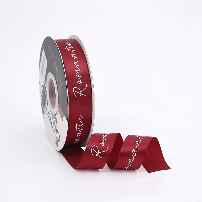 Лента полиэстер 25мм*35ярд Романтик бордовый