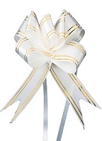 Бант бабочка 50мм с золотой полосой белый