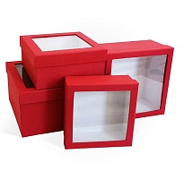 Коробка с прозрачным окном 19*19*9см лен красный