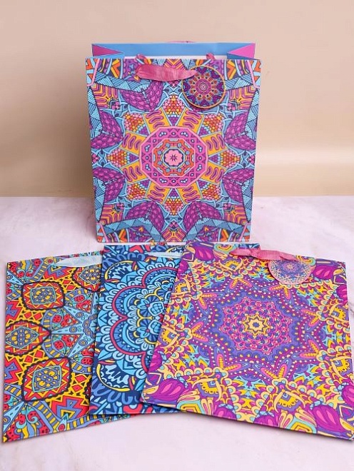 Пакет подарочный 26*32*12,5см мандала микс