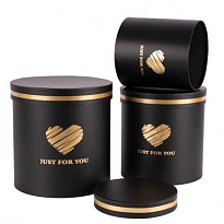 Коробка шляпная Тубус с Сердцем d20*h20см черный