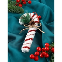 Елочная игрушка Новогодний Леденец 7,5*17см бело-красный