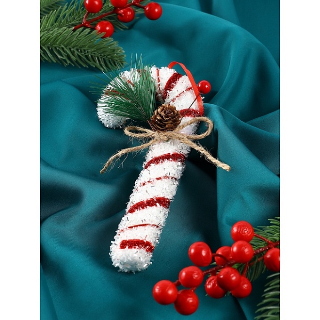 Елочная игрушка Новогодний Леденец 7,5*17см бело-красный