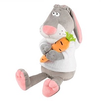 Мягкая игрушка Кролик Семёныч в худи с морковкой, h20см, серый